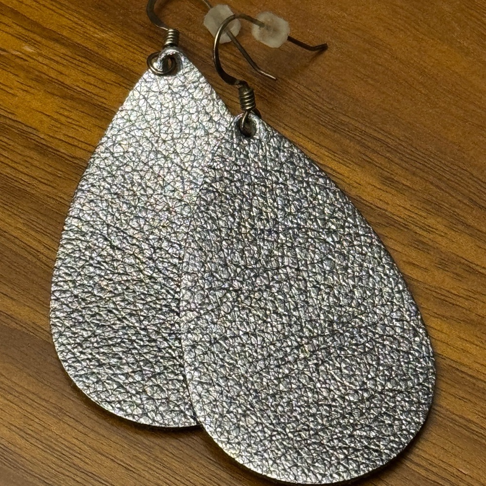 Gunmetal Glam Textured Leather Teardrop Earrings